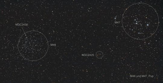 Messier 46 und Messier 47 im Sternbild Achterdeck