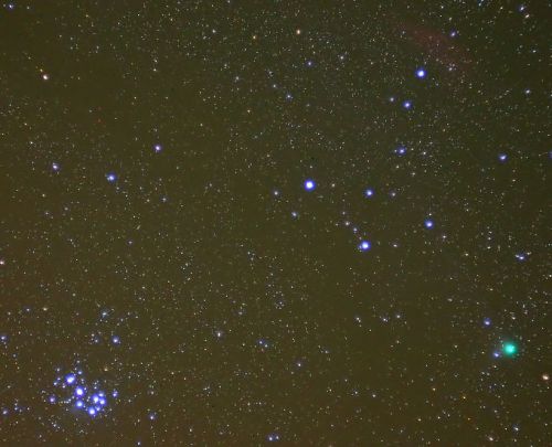 12.01.2005 - Übersichtsbild (r. oben: California-Nebel NGC1499), Brennweite 50mm, 4x 1 Min. belichtet
